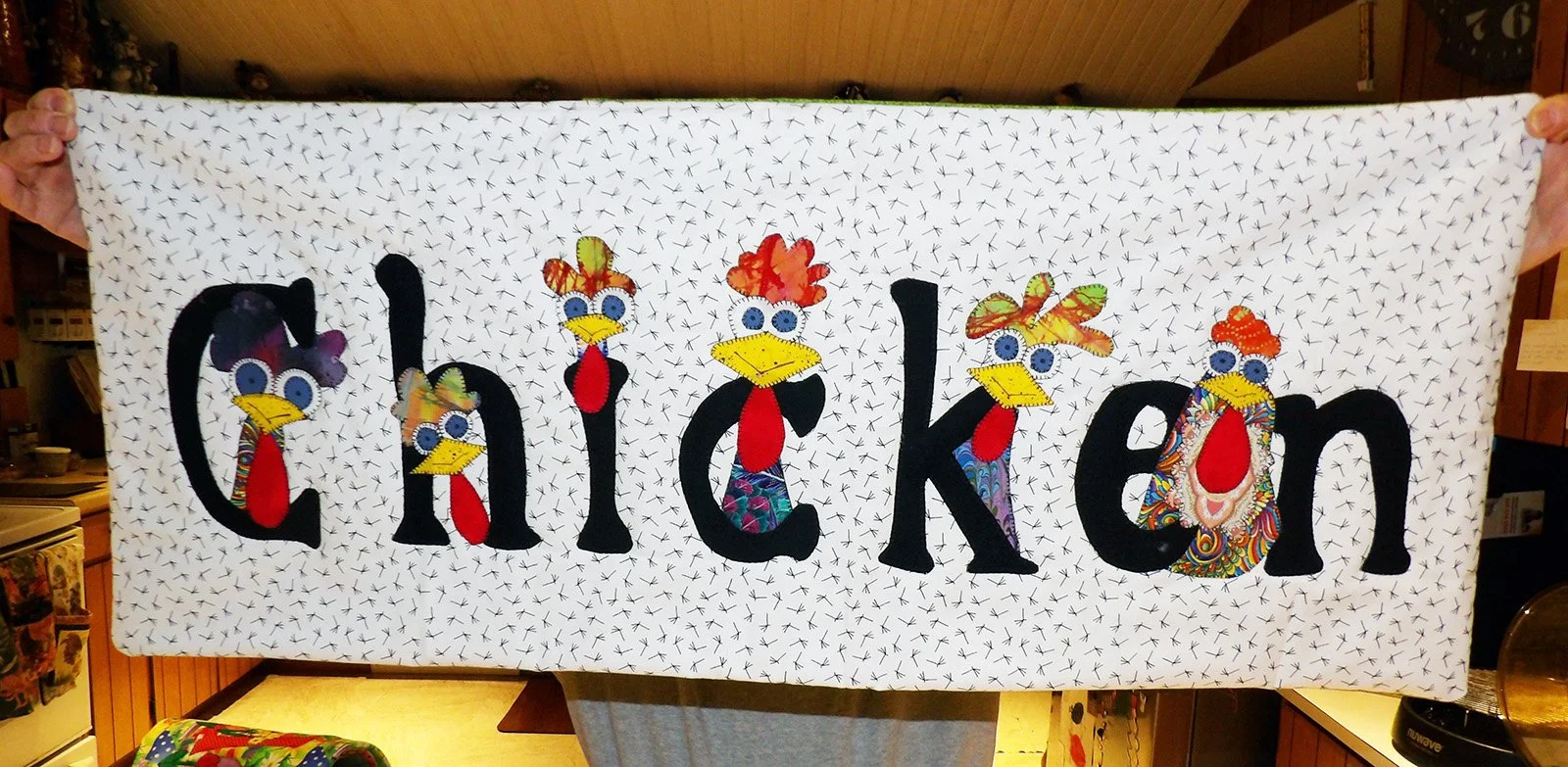 Chicken Bench Pillow & Case, Pillow, 36x15: Lindy Siebert, Bethesda Mennonite Church

Multi colored Chicken bench pillow and case.