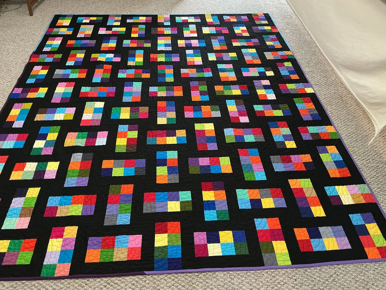Almost Amish, Quilt, Queen, 87x106.5: Jennifer Caplinger, Non-Affiliated Individual

Multicolored Kona solids with black sashing.
