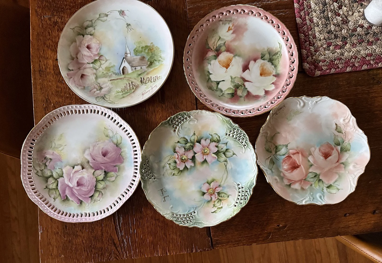 5 Plates Hand Painted by Rosemary Thomas: Friend of MCC, Bellwood Mennonite Church, Milford