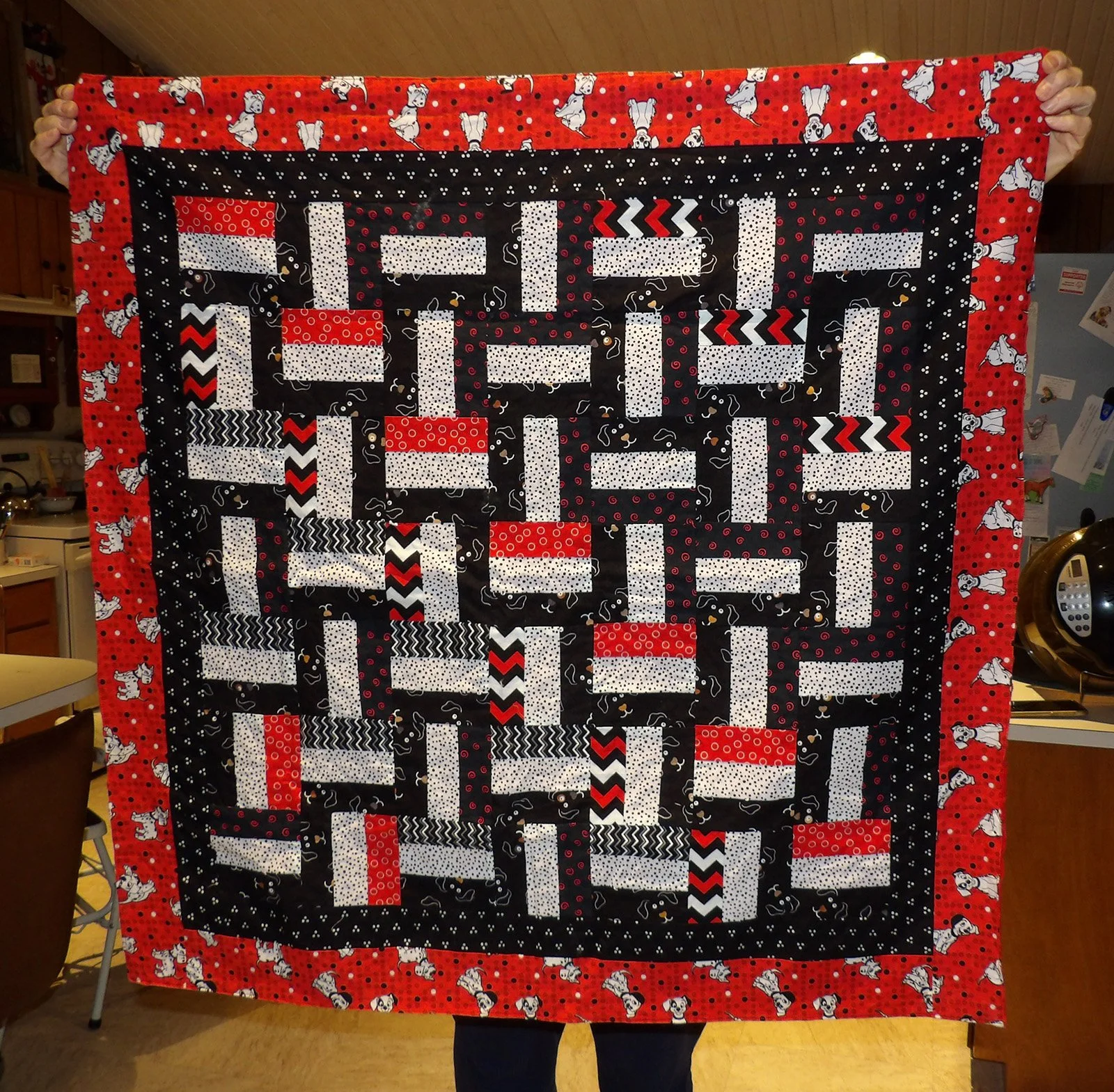 Dalmatian Baby Quilt, Quilt, Baby, 37x37: Lindy Siebert, Bethesda Mennonite Church

Red White and Black Dalmatian baby quilt with Minky backing.