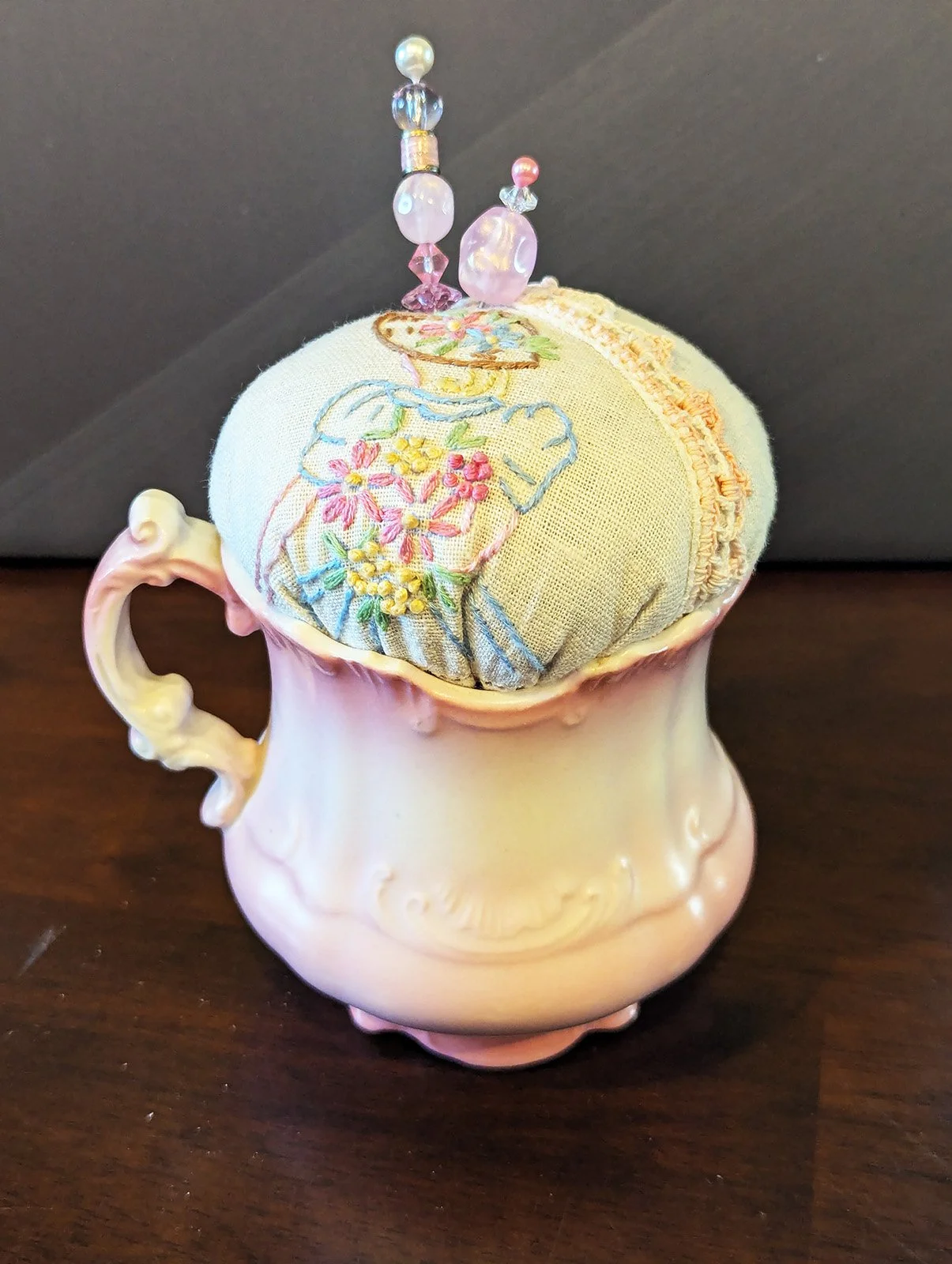 Vintage Cup Pincushion: Nancy Friesen, Bethesda Mennonite Church, Henderson