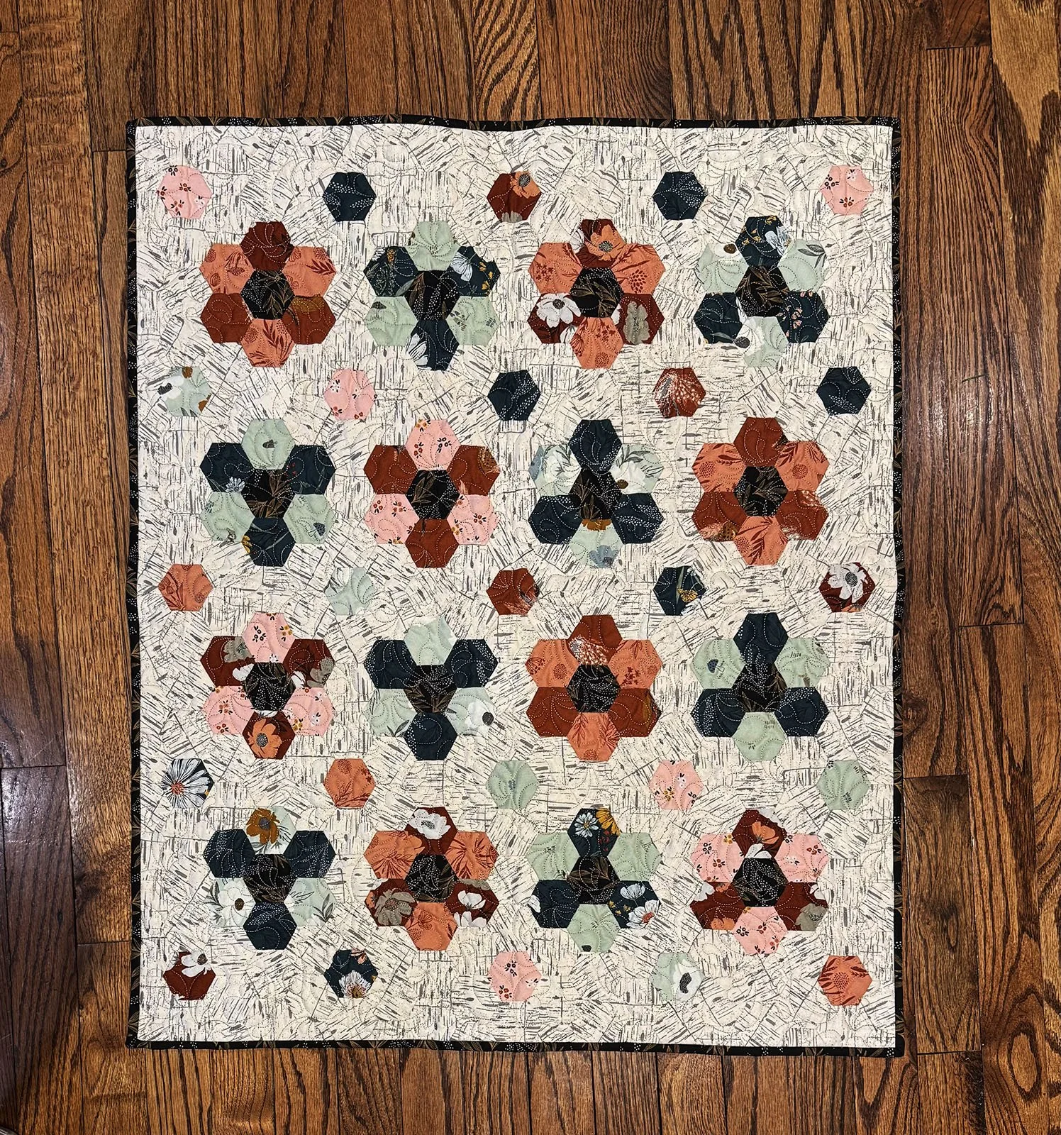 Lily's Flower Garden, Other, 27x32: Cindy L. Erb, Non-Affiliated Individual

Lily’s Flower Garden
Created by Cindy Erb

Inspired by the fat quarter challenge, this quilt blossomed into a celebration of patience and precision. Each hand-pieced hexagon
