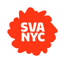 Red burst-shaped logo with white text reading "SVA NYC"