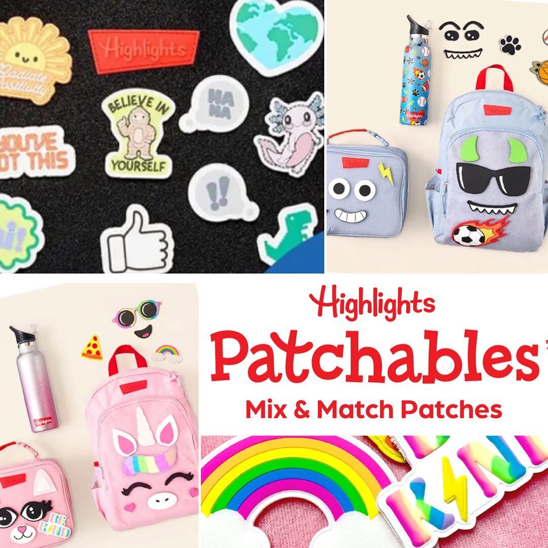 NEW Patchable Back to School gear is here! 💯 Unique, FUN and built to last.  So excited to see this idea 🚀launch into the hands of all the imaginative kids out there 🤩. Shop them at Highlights.com  @highlightsforchildren #myhighlightskid #backtosc