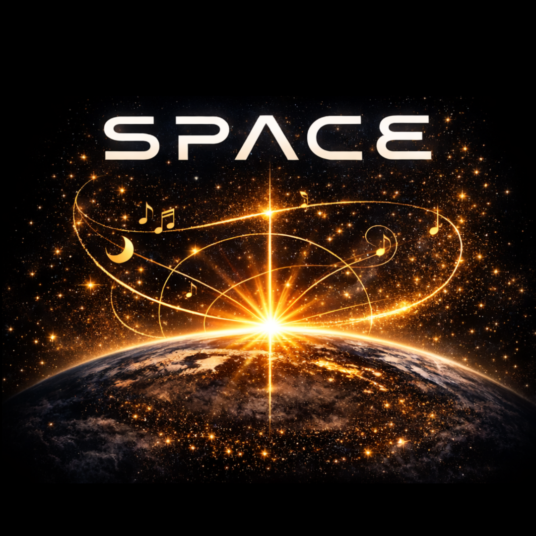 Glowing cosmic landscape with golden light trails over a rugged planet surface. Title “SPACE” and “Season Fourteen Spring 2026” shine above in dramatic style.