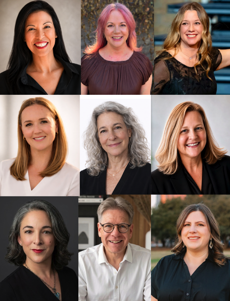 Nine nonprofit board members shown in a 3-by-3 grid of professional portrait photographs.