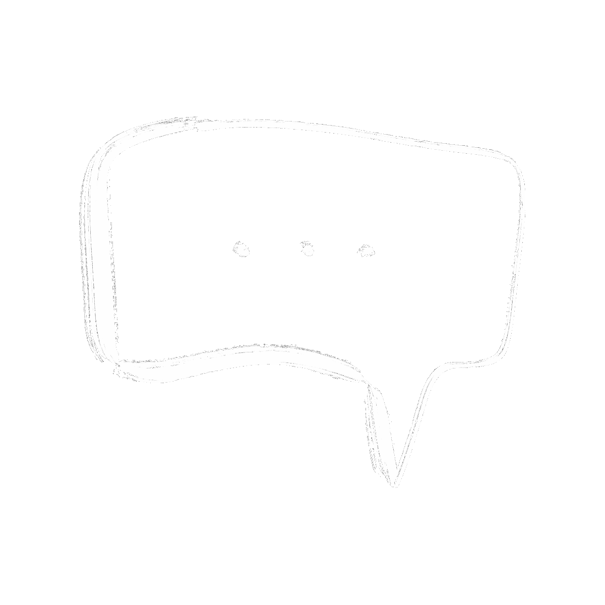 Balão de fala de cor preta com contorno branco, contendo três pontos no centro, representando uma conversa ou mensagem digital.