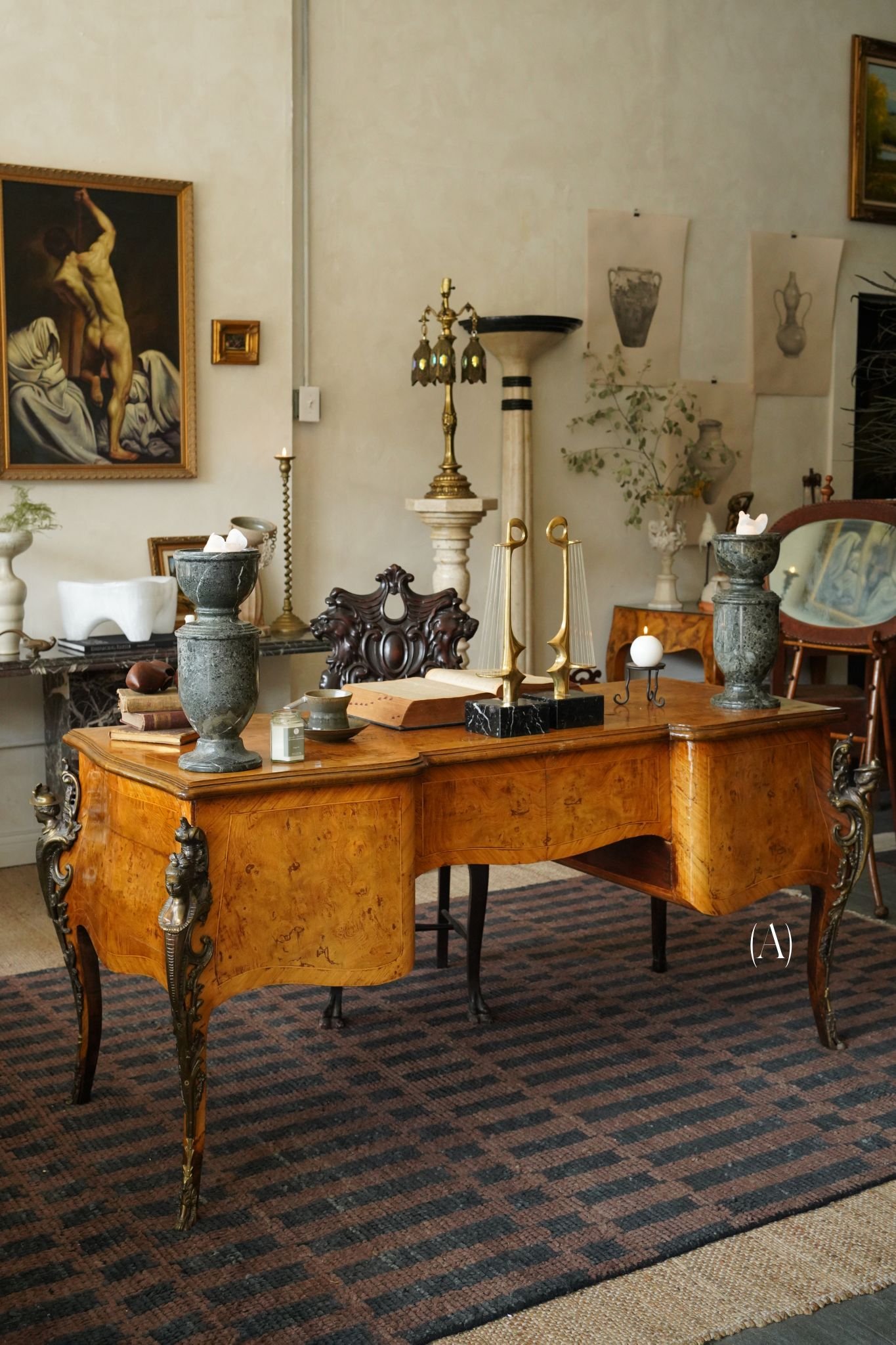 (A) Vintage Louis XV Style Burl-wood Desk - $1899