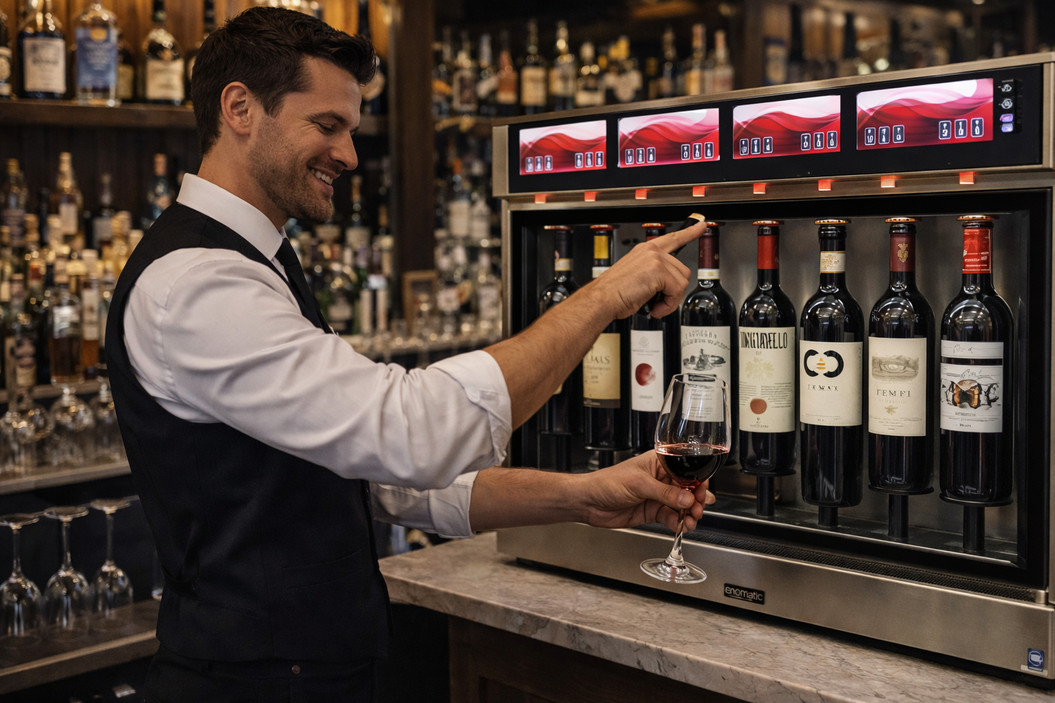 Italian restaurant using wine preservation dispenser