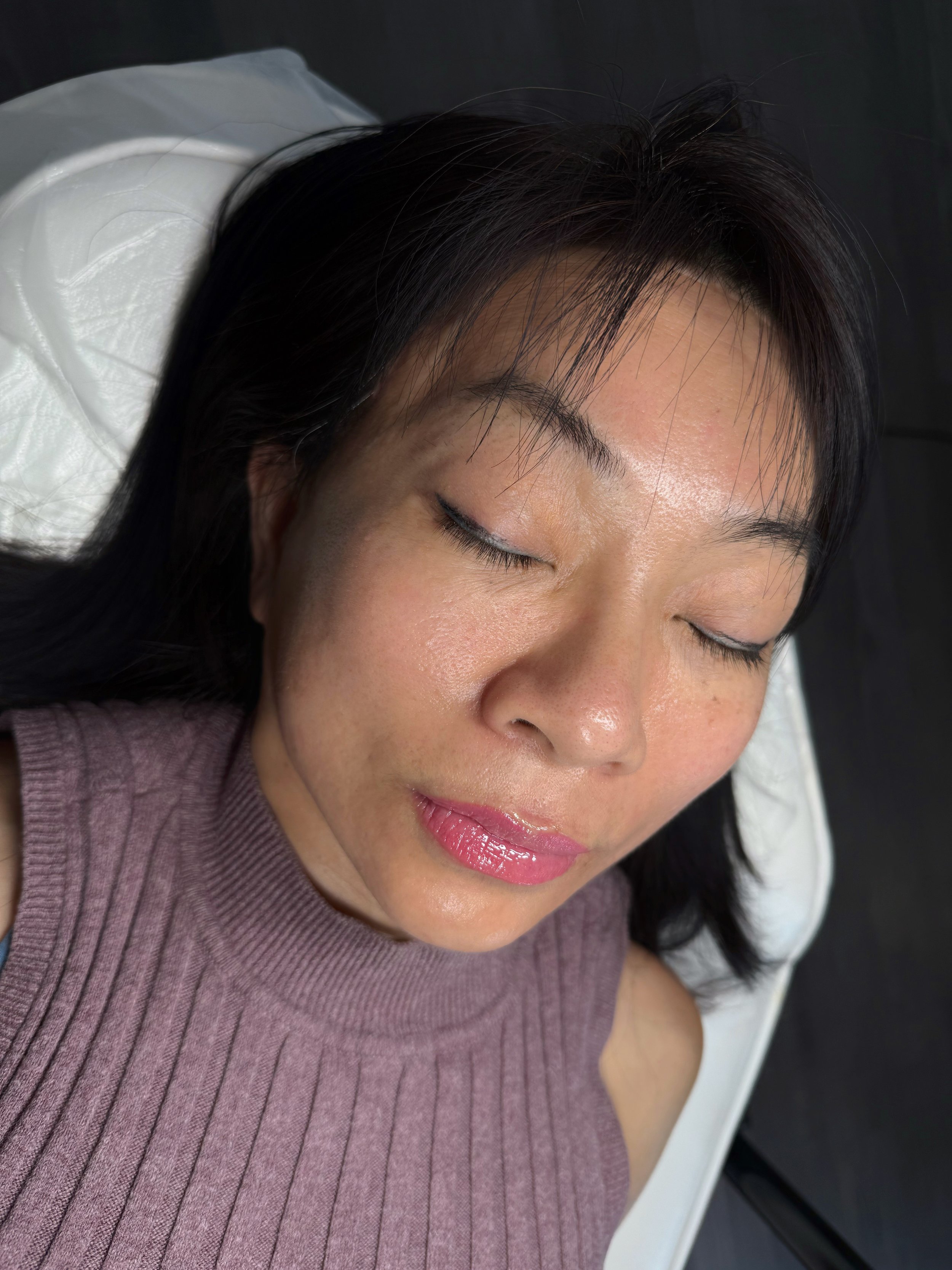 High-color lip blush result on cool-toned lips