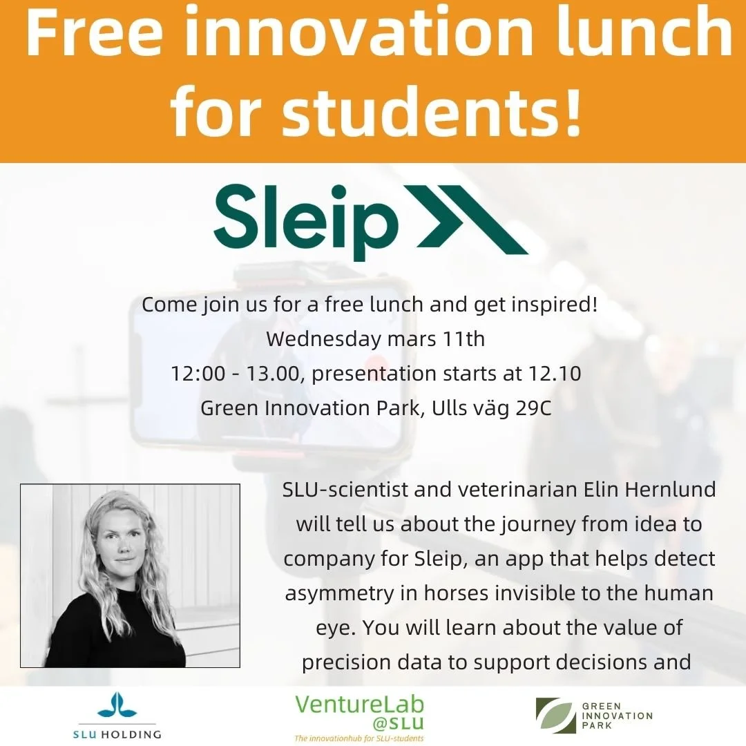 For students in Ultuna.
In addition to lunch and networking with other curious students,you will learn more about the innovation hub, VentureLab@SLU Ultuna. 
The event will be held in english. 

Sign up at venturelabslu.com
Last day to register is ma