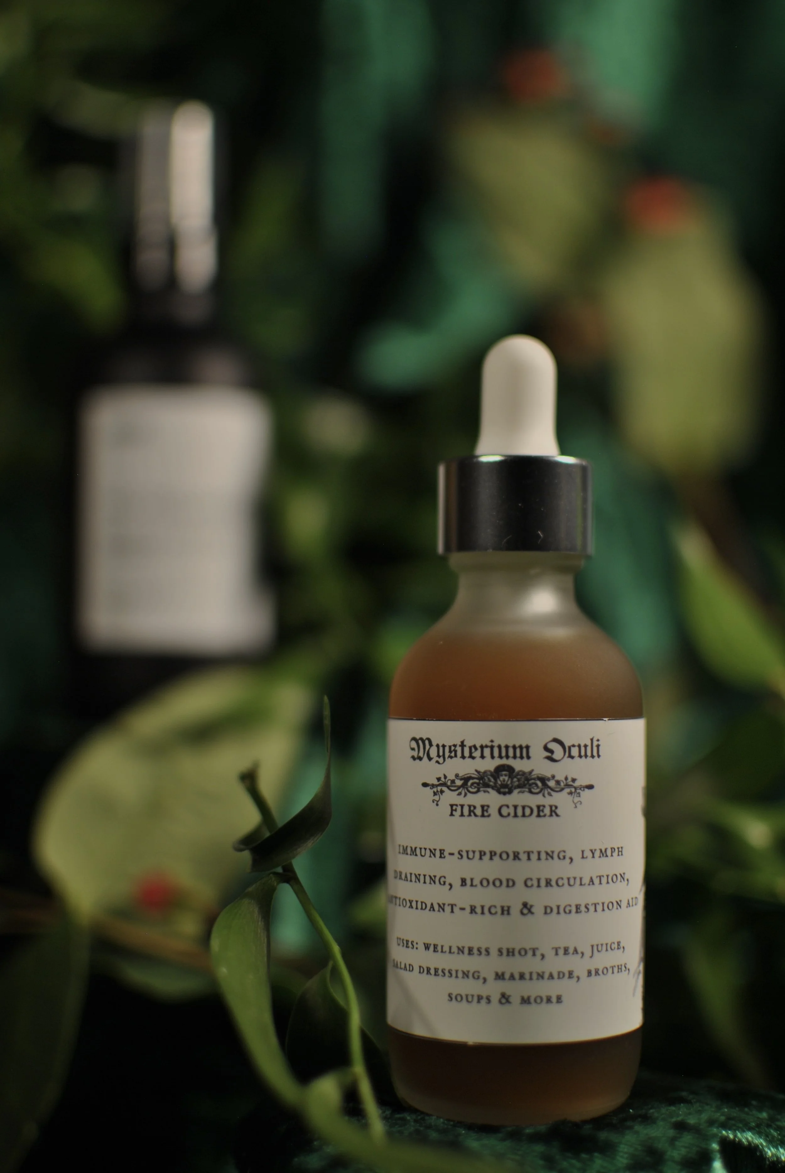 mysterium oculi fire cider by seven dreams ceremony, photographed by krisztina-marie of divinatia. the fire cider is an immune-supporting supplement hand made by alysha, who runs bazaar esoterica and crafts herbal wellness goods in maryland.