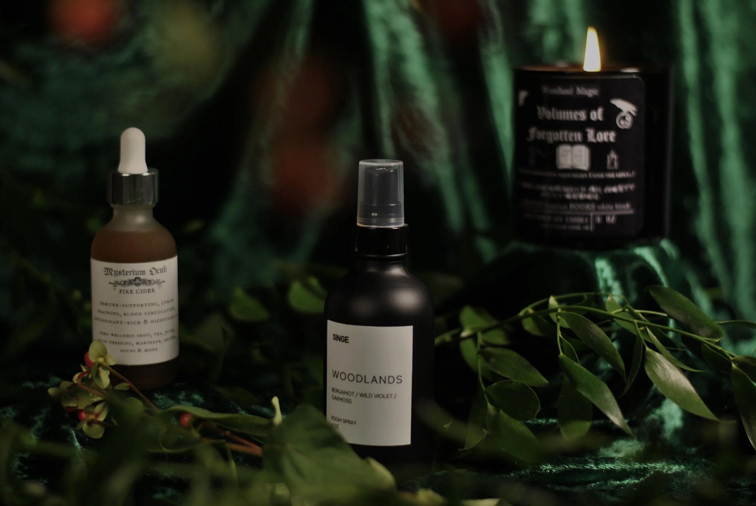 winter wellness products handmade in small batches can be great gifts to yourself and others. product photography featuring products by seven dreams ceremony, singe studios, and woodland magic.