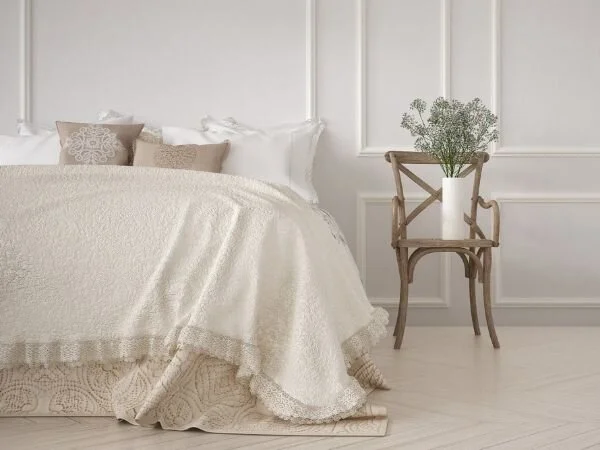 A soothing bedroom space using natural elements.