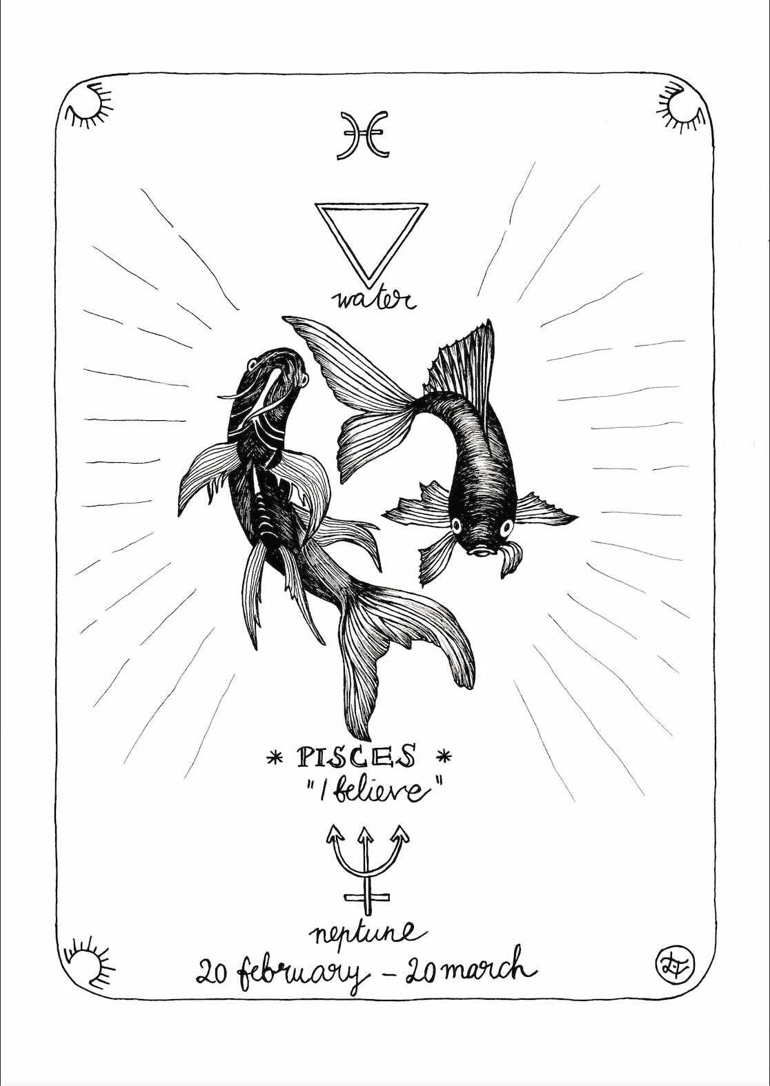 Pisces – ink drawing