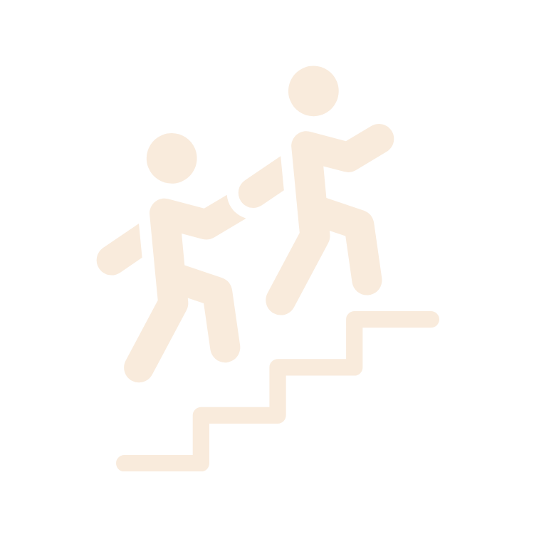 Symbolische Darstellung von zwei Personen, die eine Treppe hinaufgehen, die Hoffnung oder Fortschritt symbolisieren.