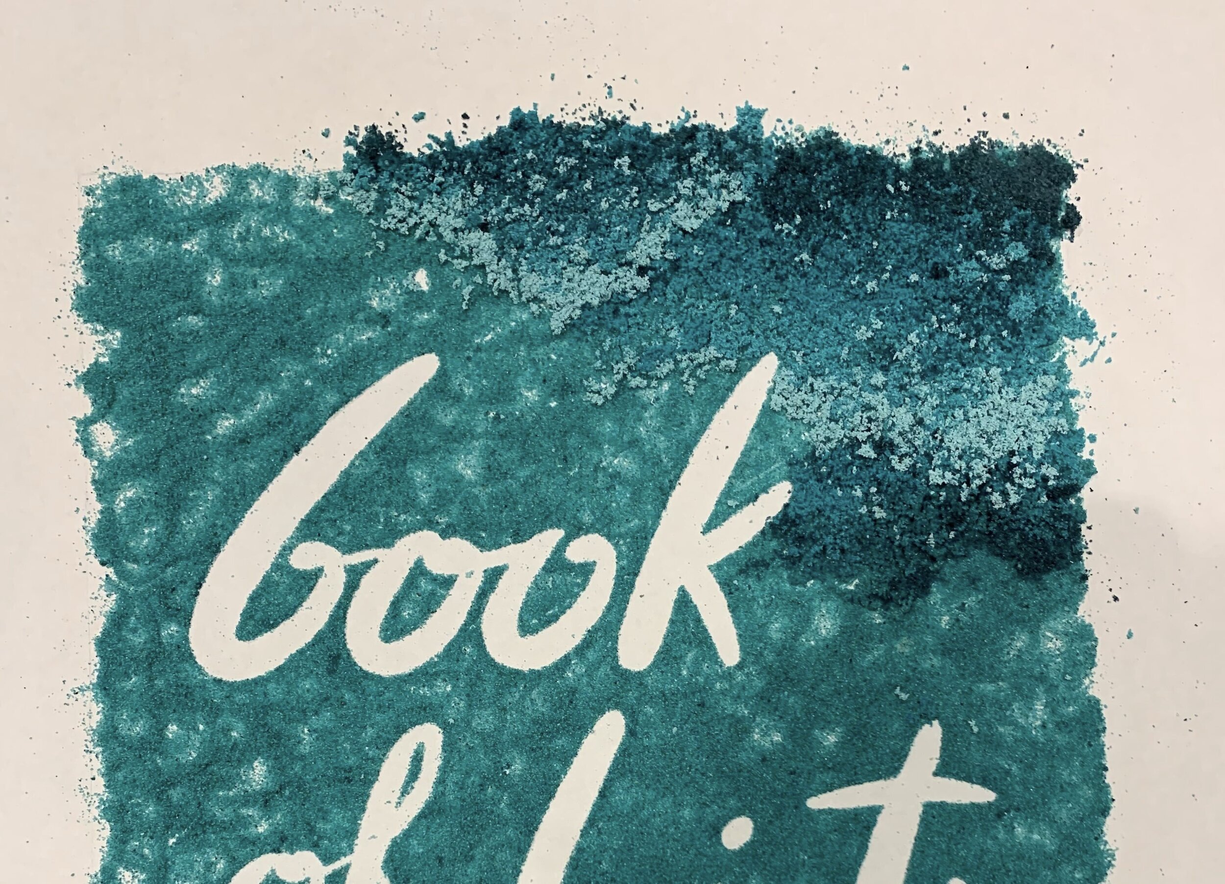 I collected sand from various Jacksonville beaches and dyed it six shades of blue to give the impression of rolling waves.