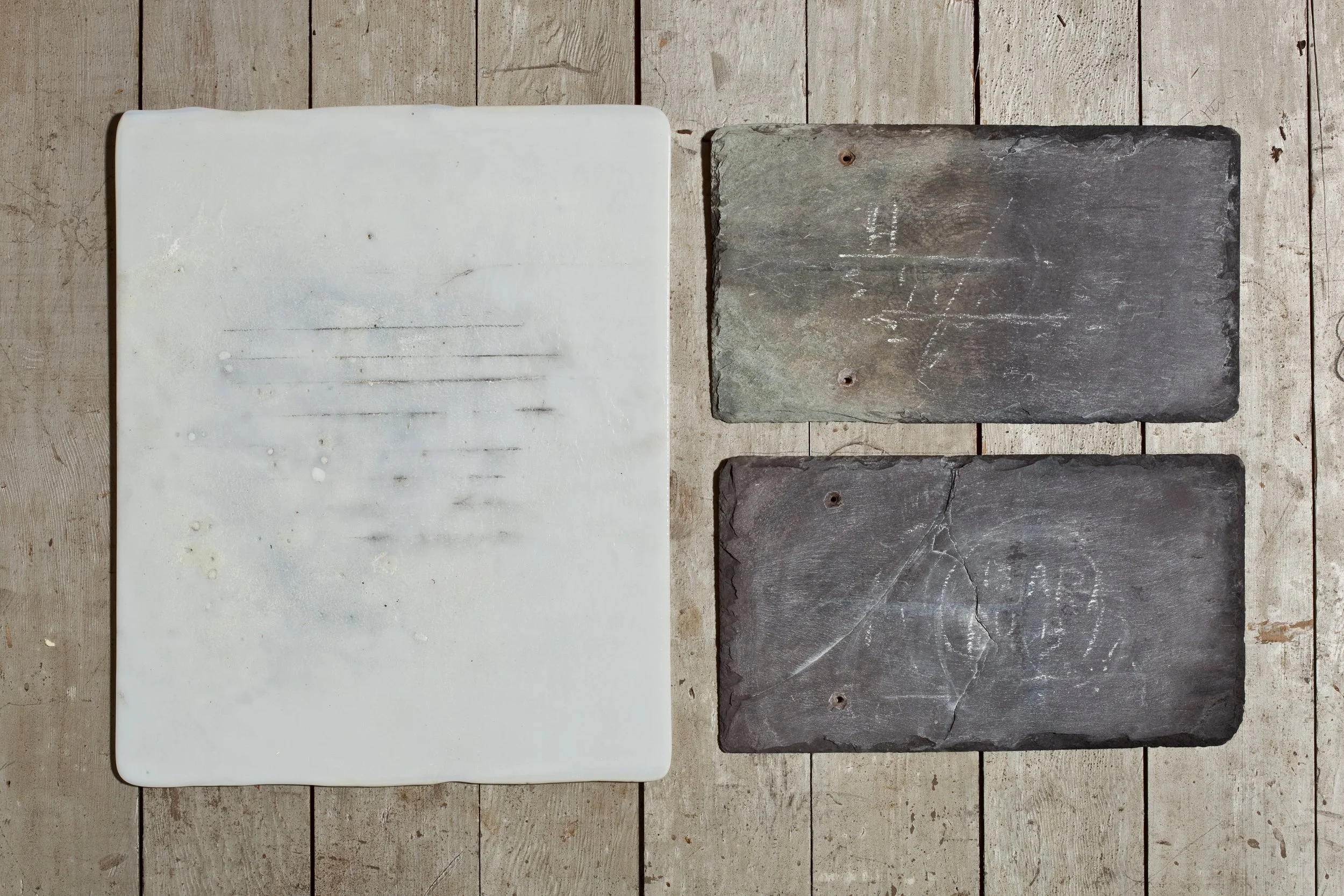 Correspondence, 2011, glass, slate, chalk, pencil