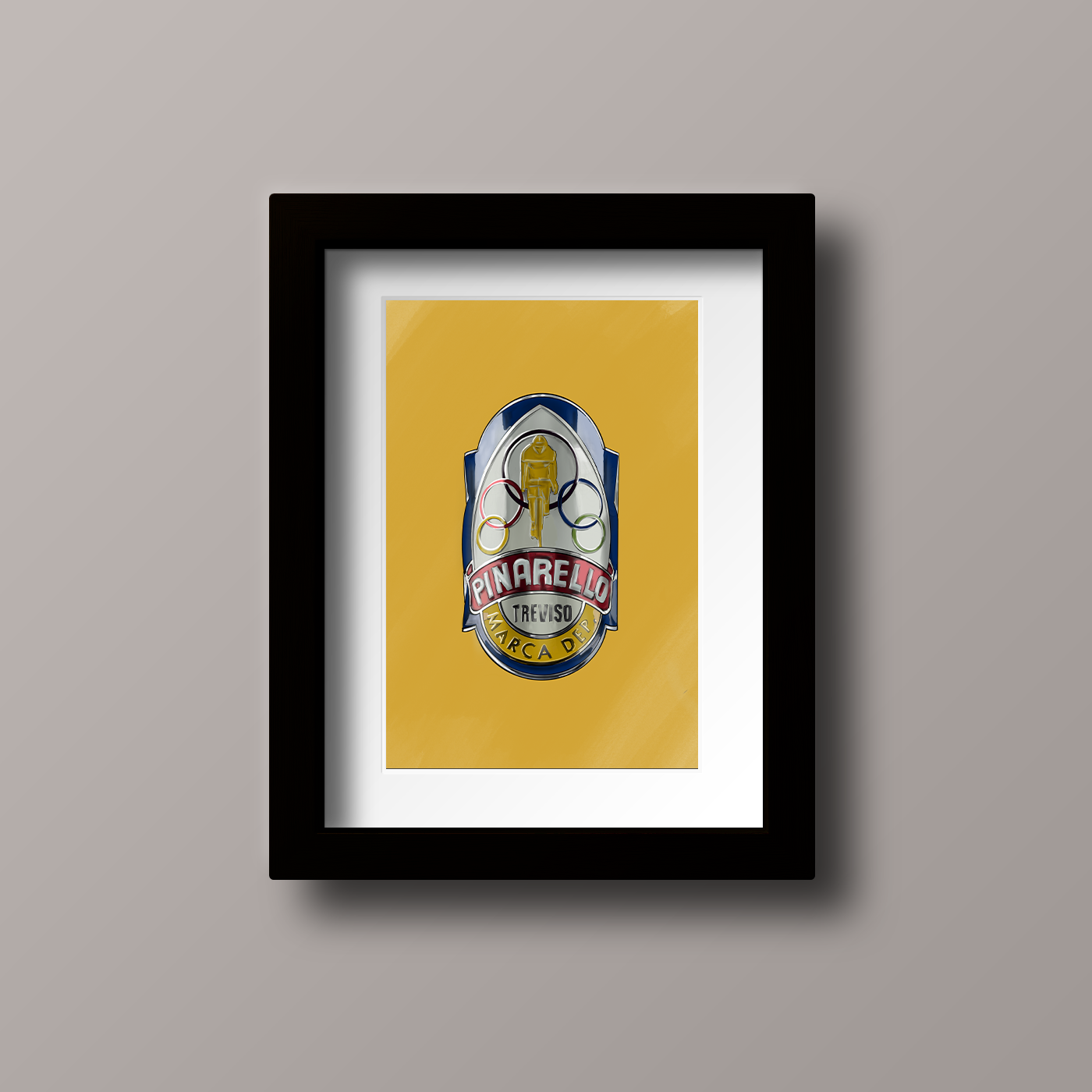Vintage Pinarello Bike Head Badge, Black Framed Print