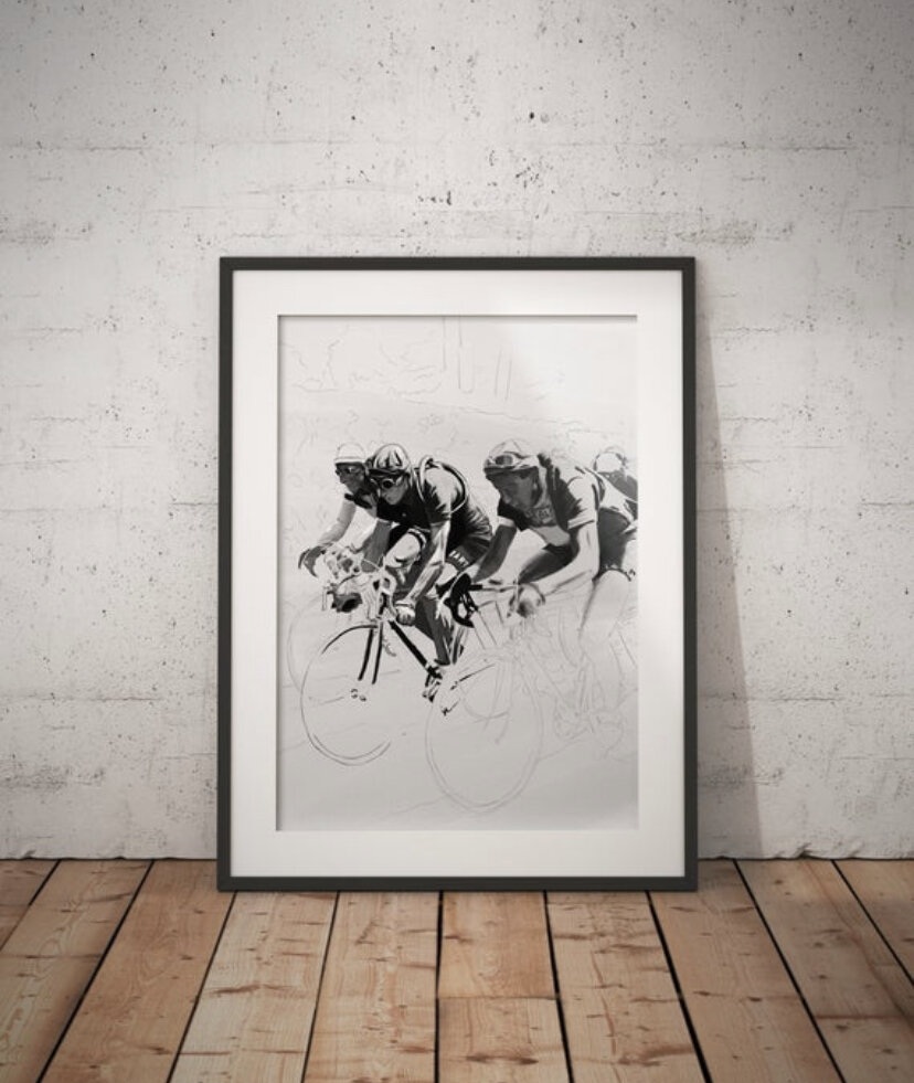 Framed print of Gino Bartali Tour de France Illustration