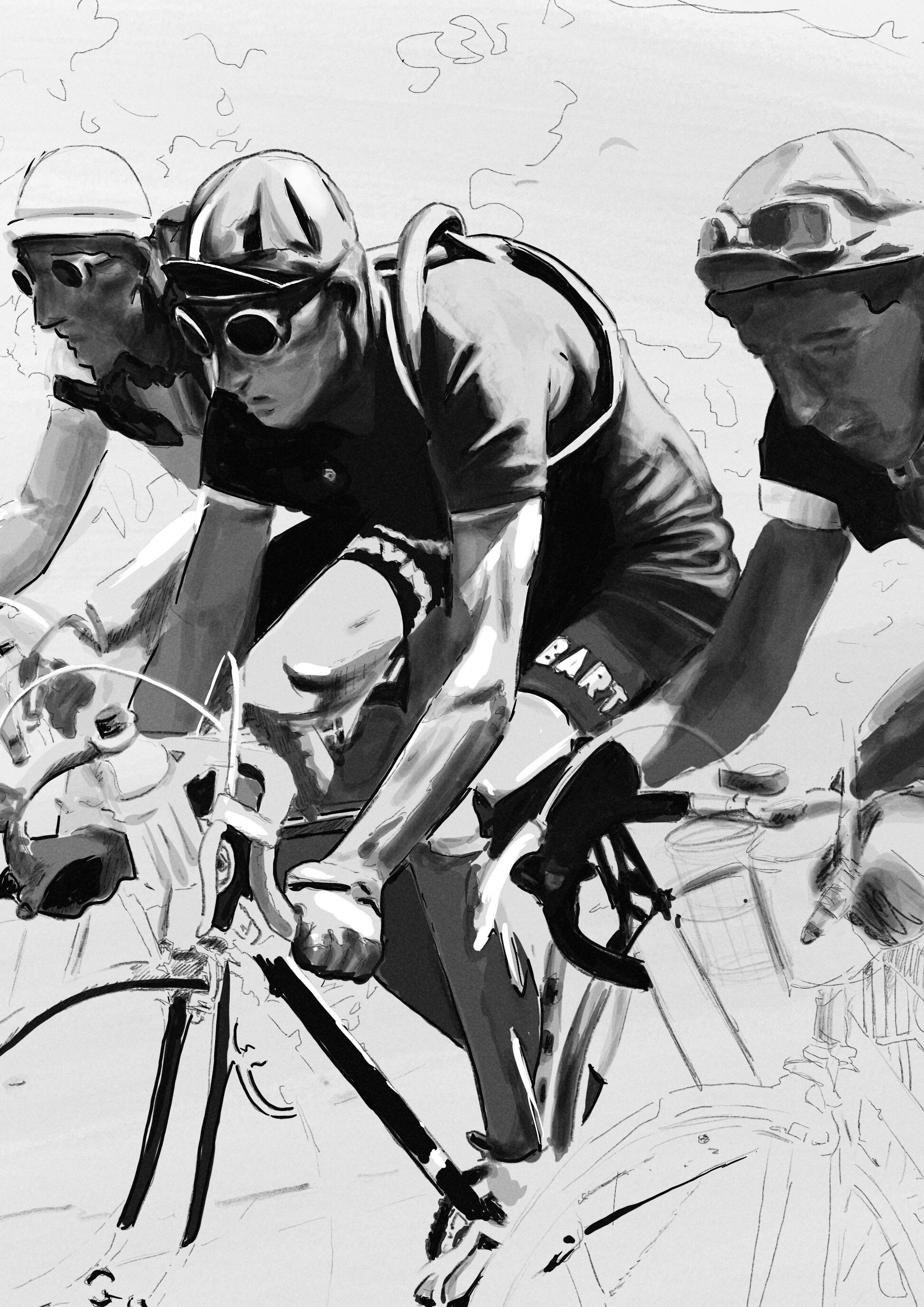 Closer Detail of Gino Bartali Tour de France Illustration print