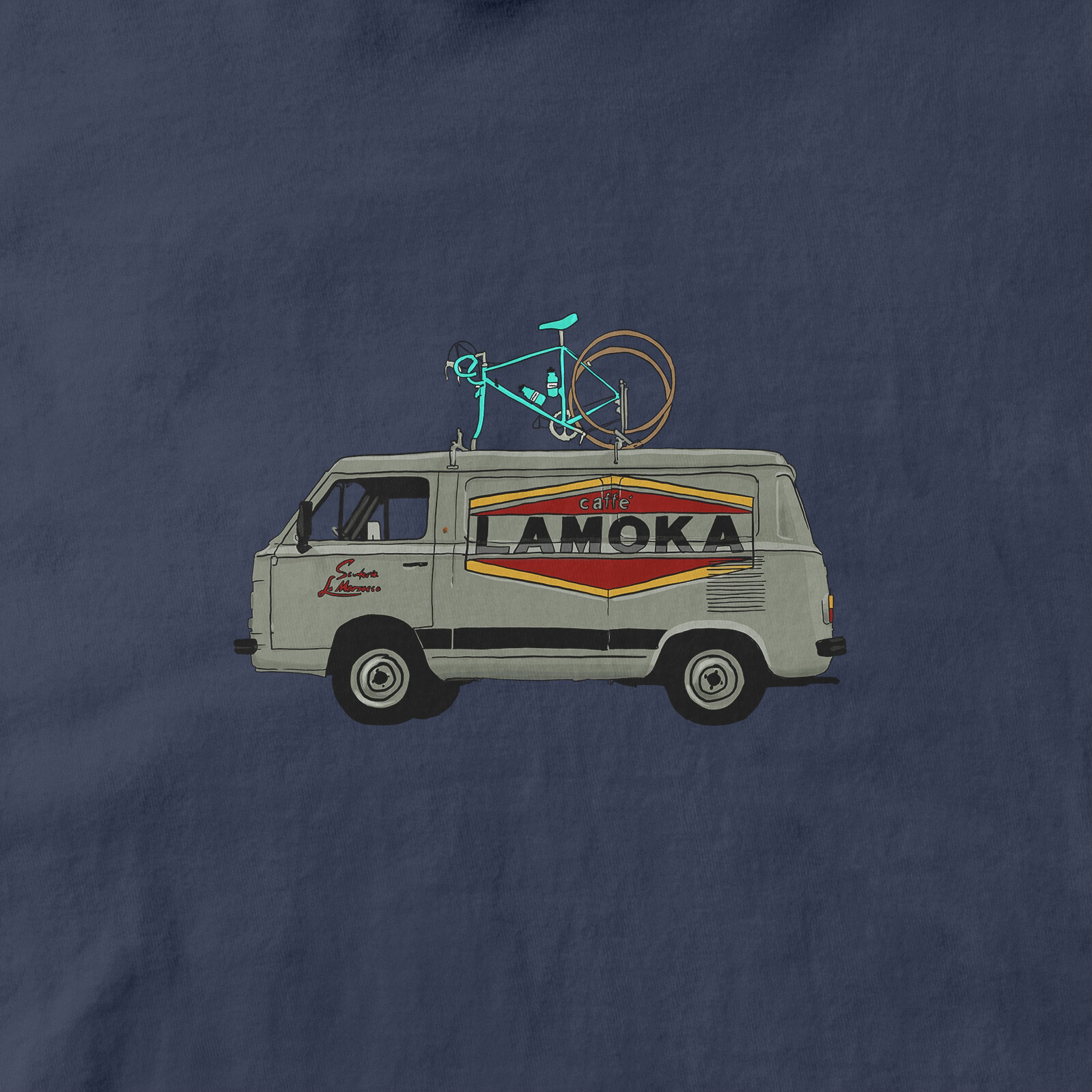 Detail of Moka Coffee Van T-Shirt Vintage French Navy Blue