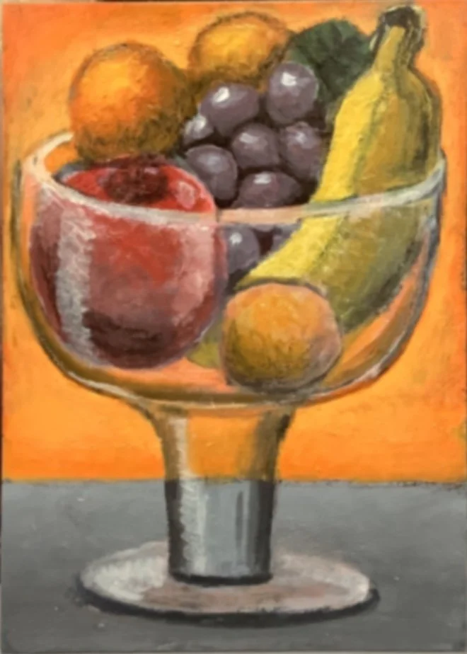 "Fruit Bowl Study", 5"x7", Oil on Paper, 2023, $200