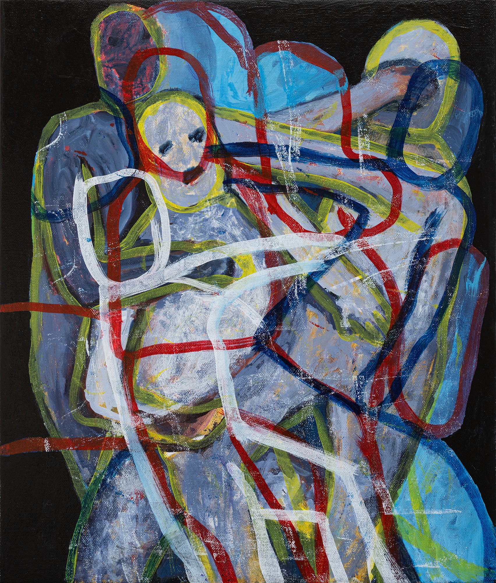 "Tussle", 14"x 16.5", Acrylic on
Canvas on Panel, 2025