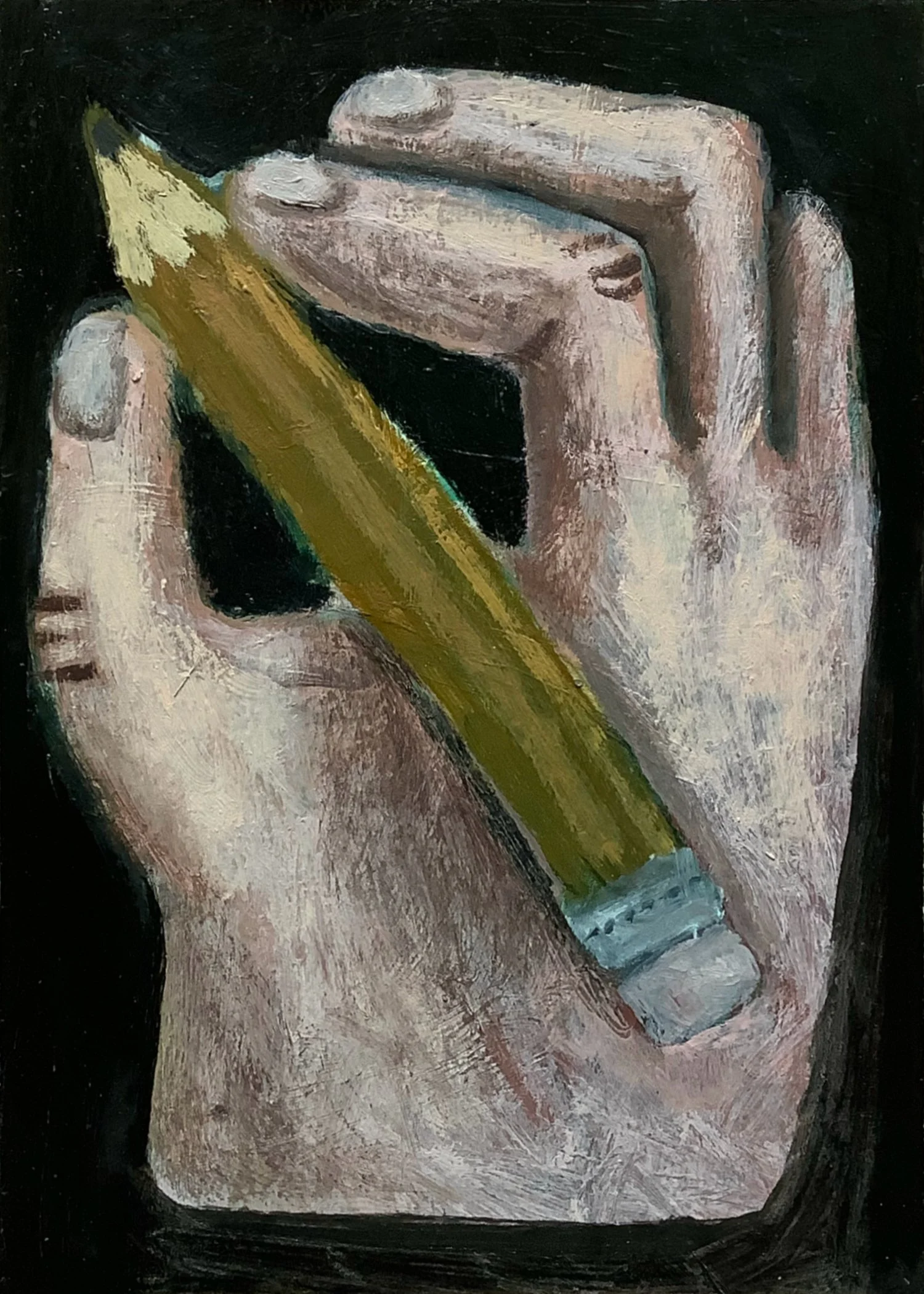 "Holding Pencil", 5"x7", Oil on Paper, 2022, $300