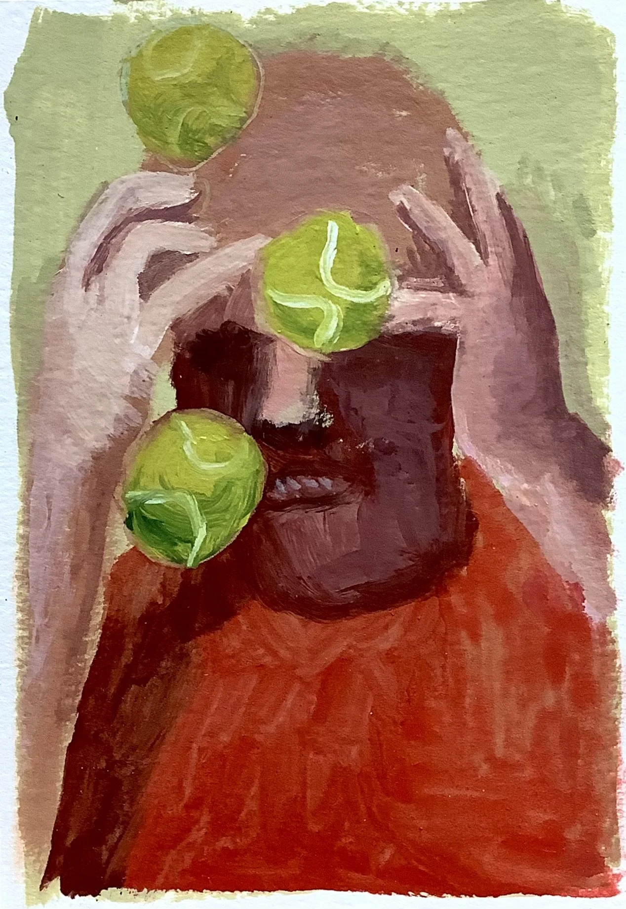 "Tennis Balls", 3.5"x5", Oil on Paper, 2022, $175