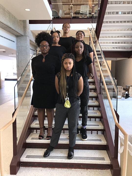 The sorority’s six founding members pose inside the SMC atrium: Khadijah Clark, Shamecia Pullem, De’Nonna Jones, Vanessa Jackson, Madison Sparks and Jade Carless. (Courtesy of Khadija Clark)