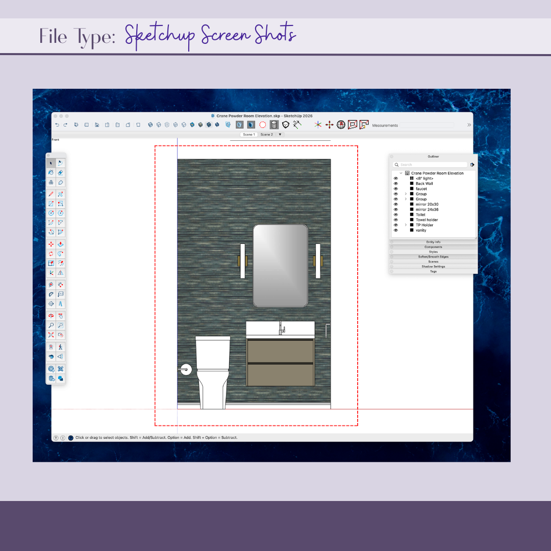  SCREEN SHOT - 2D or 3D model is created and view in Sketchup is screen shot to provide you with a visual for working or presentation, without formal details 