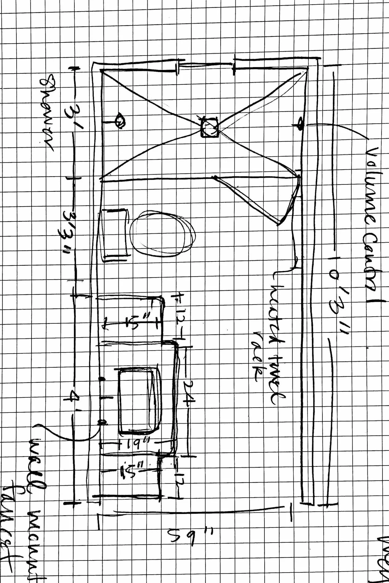 Interior Designer's hand drawn sketch of space