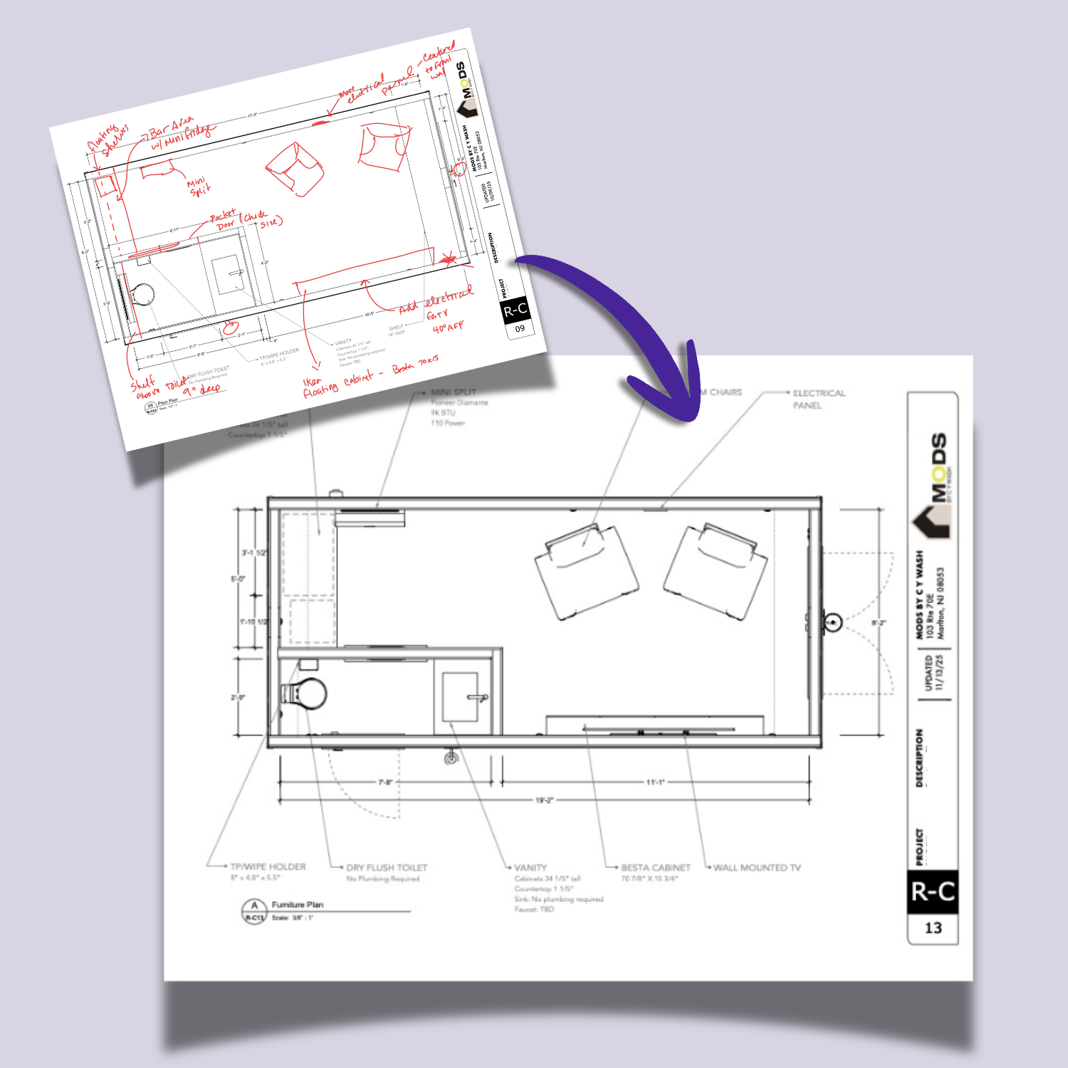 redlines to finished floor plan