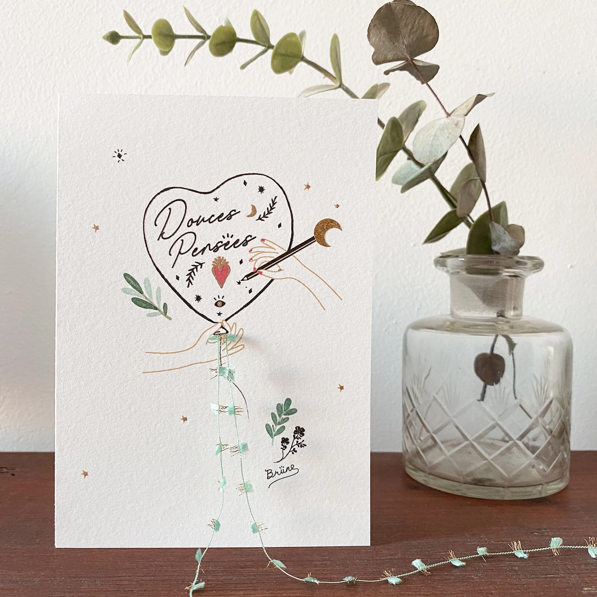 Carte petit medaillon 20 mm - Douces Pensees 