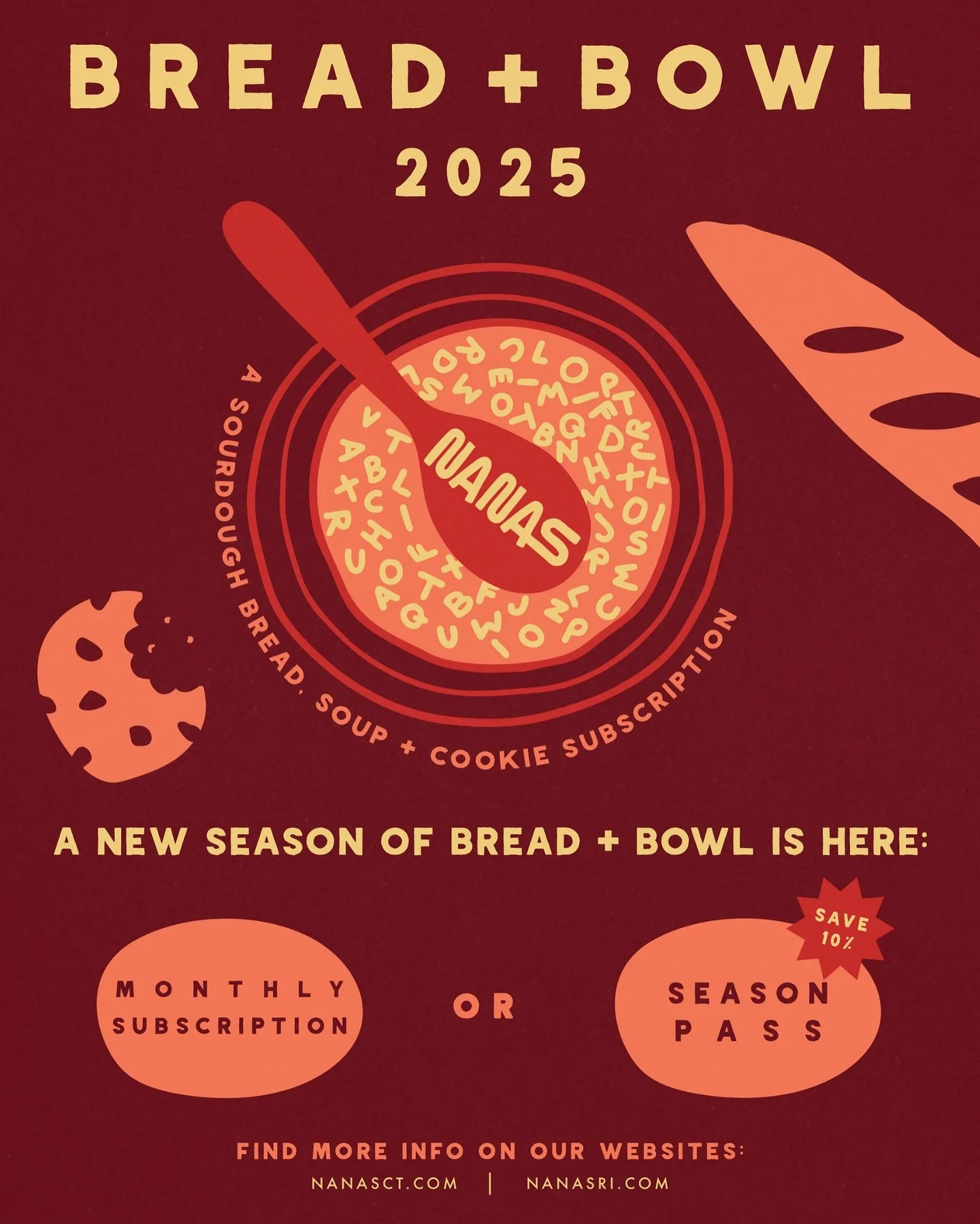 Bread + Bowl 2025 Season Pass + November Bread + Bowl! 🥫🥖🍪

Now with two subscription options: Monthly, or Season Pass 🎟️

STARTING THIS SEASON: BREAD + BOWL SEASON PASS!
Our NEW subscription option for this season&rsquo;s Bread, Soup and Cookie 