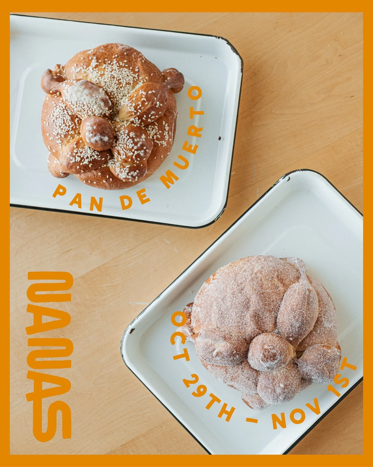 To celebrate D&iacute;a De Los Muertos (Day of the Dead) our bakery has crafted these Pan de Muerto loaves to share with you! 

Grab a loaf and pair it with THREE special drinks we&rsquo;ll have to go with it: Oaxaca, house made horchata, and a dulce