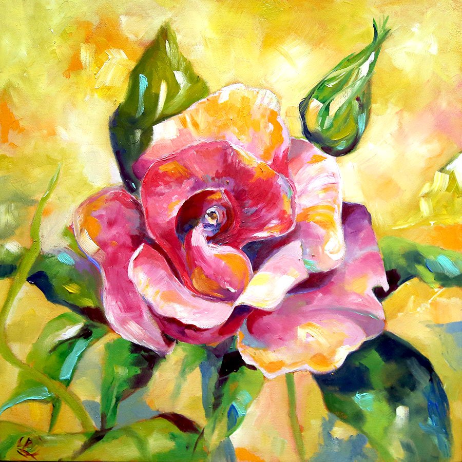 First Rose 10 x 10 Cradled Birch Oil