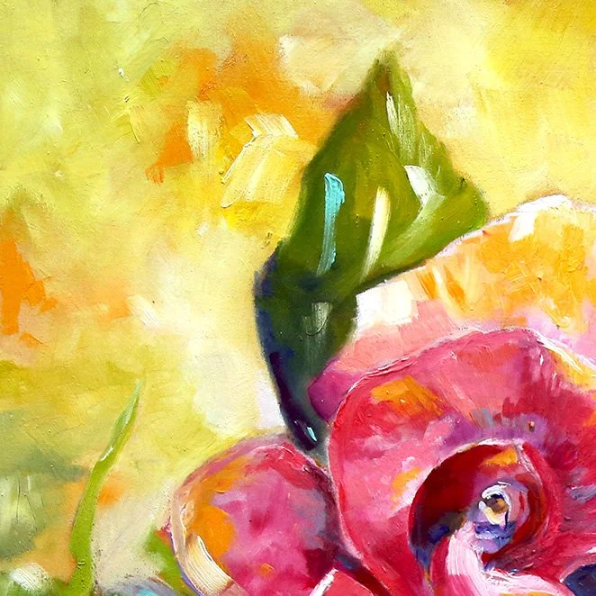 Iris Rose First Pink Rose in bright Sunlight by Laurie Pace