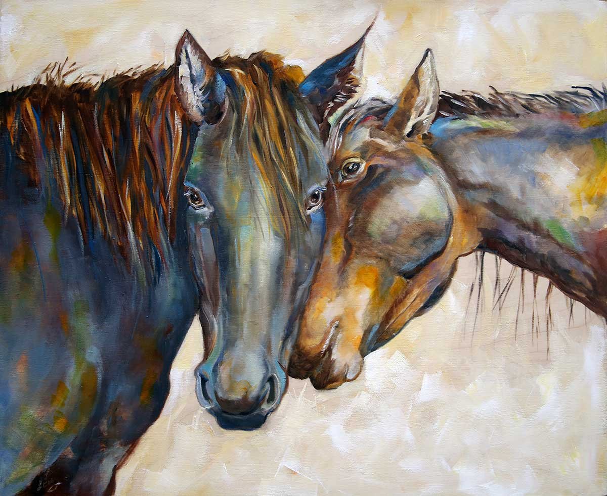 Wooing Him  16 x 20 in Oil on Birch - Beautiful Horses