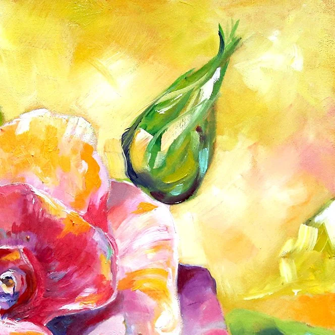 Iris Rose First Pink Rose in bright Sunlight Elle Pace Flower Painting