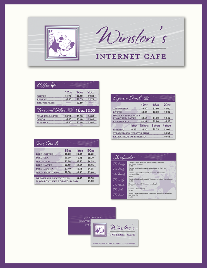 WINSTON'S INTERNET CAFE (logo and collateral)