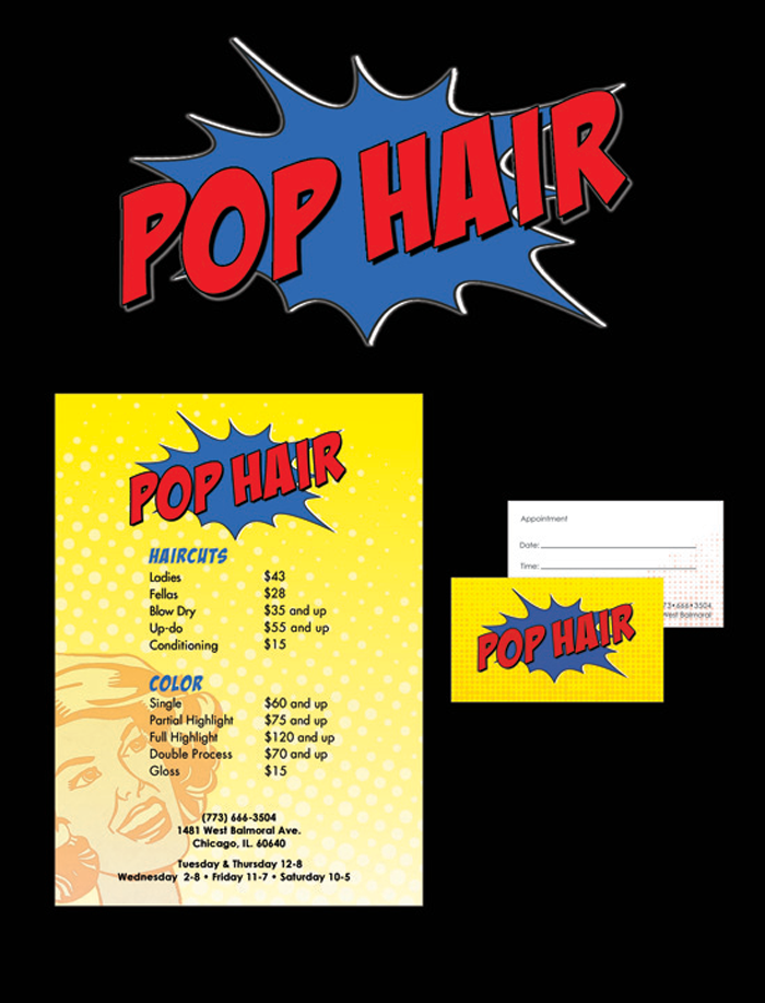 POP HAIR SALON (logo and collateral)