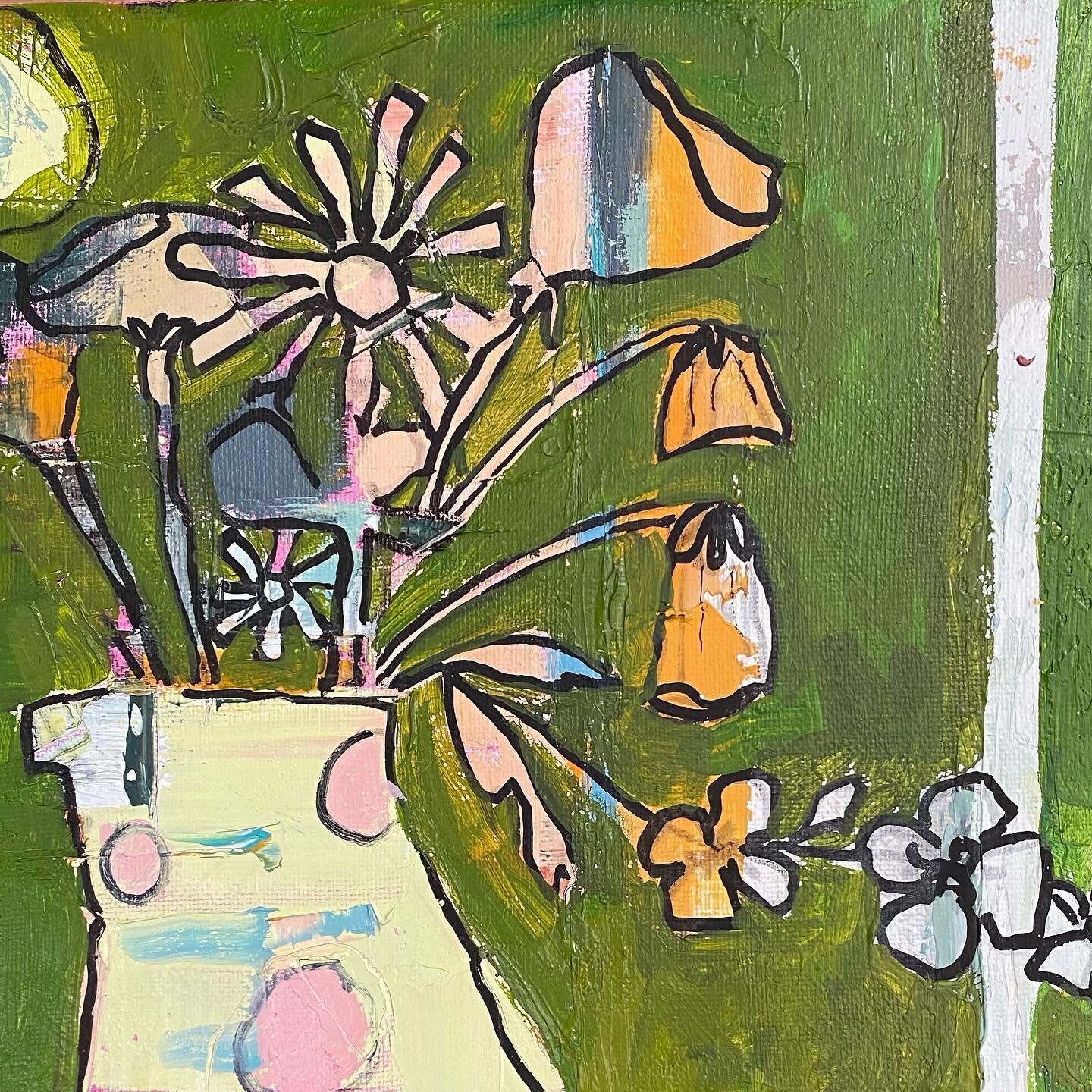 Funky Flowers. Trying all kinds of flowers  this week 7&rdquo; x10&rdquo; acrylic on canvas #flowers#funkyflowers#flowersinvase #flowersaregoodforthesoul #flowersofinstagram #flowers_andlife #funkyart #funky