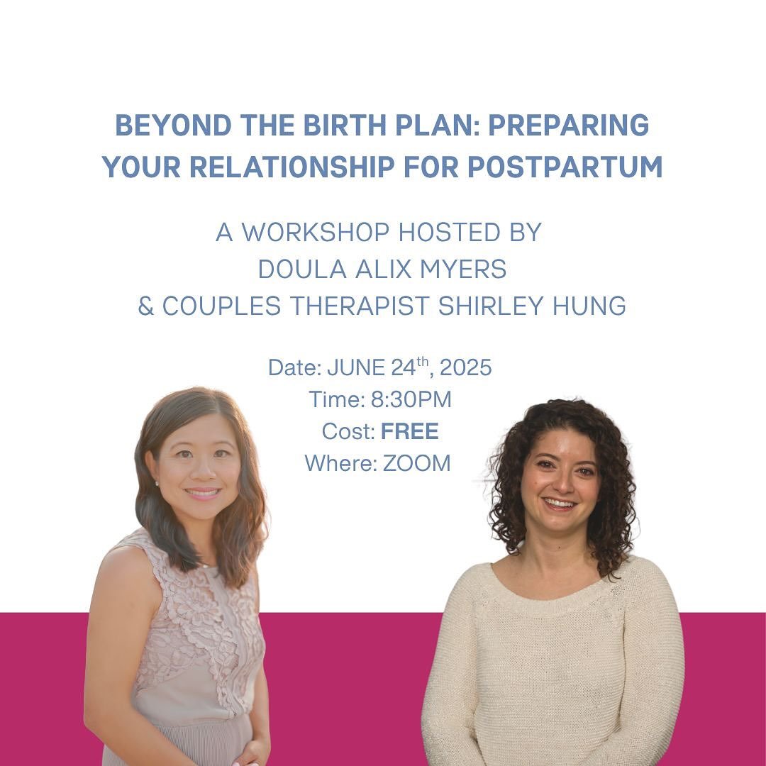 Free Online Workshop for Expecting Parents!

Beyond the Birth Plan: 
Preparing Your Relationship for Postpartum

Join our free, online workshop to learn practical strategies to: 
&bull; Communicate shifting roles &amp; expectations
&bull; Manage fami