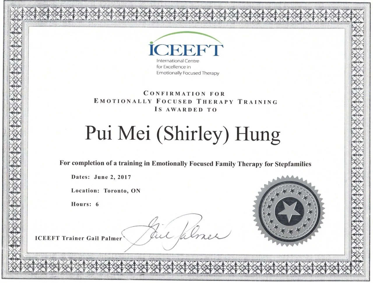 Shirley Hung - Emotionnally Focused Family Therapy for Stepfamilies - Training completion - June 2017