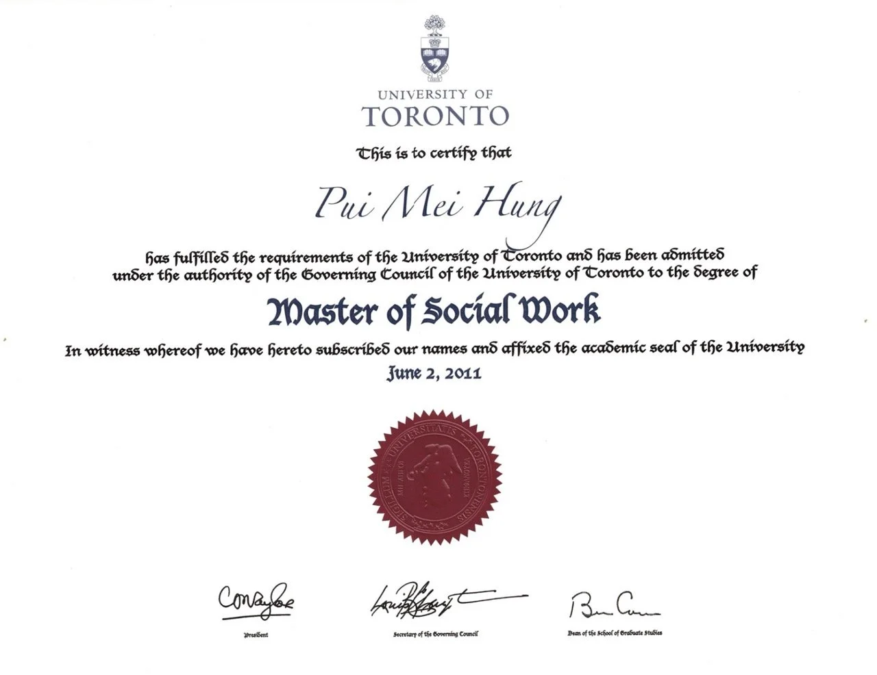Shirley Hung - Master of Social Work - University of Toronto - June 2011