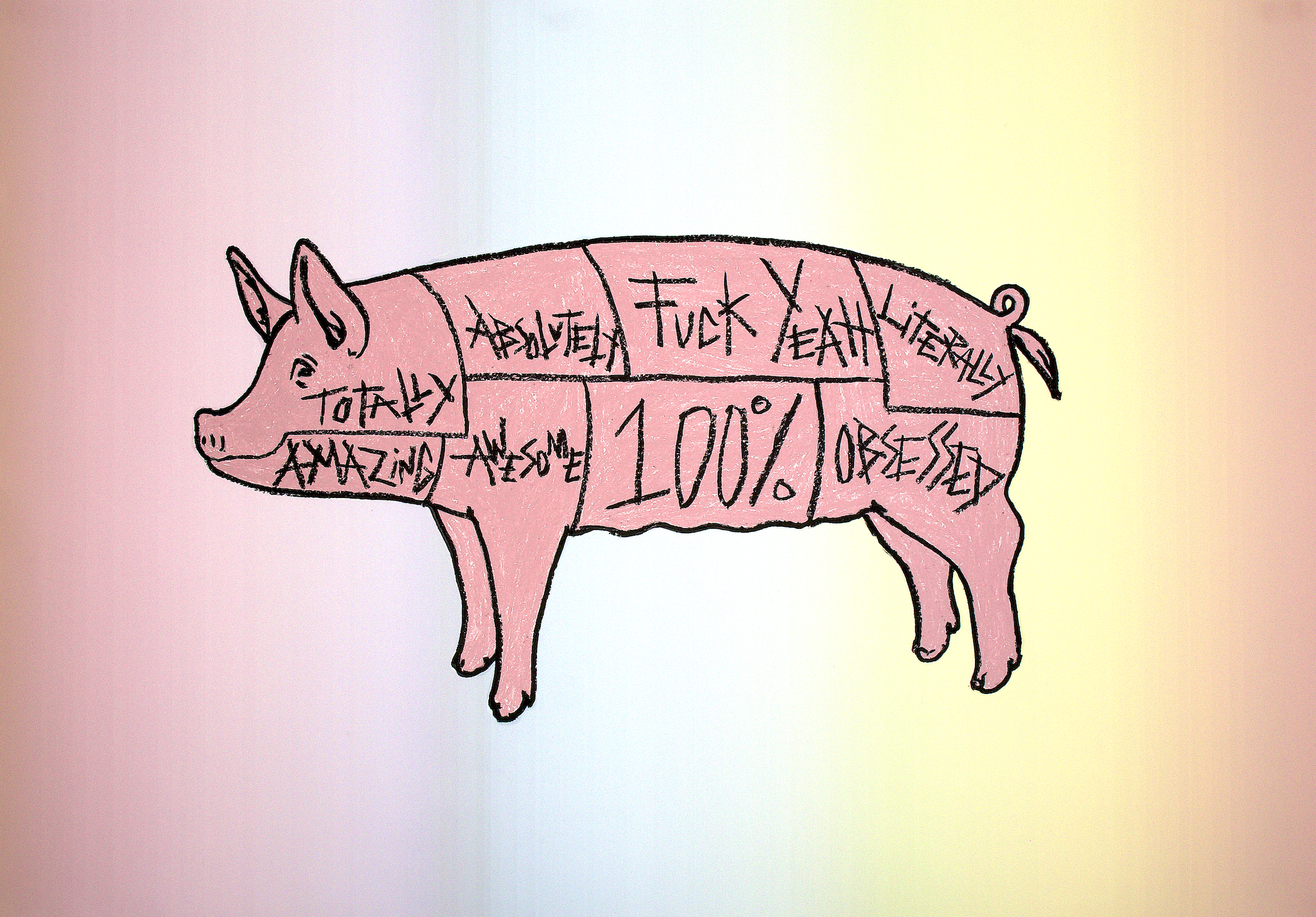 'positivity pig.' 36x48. oil pastel // epoxy resin. 