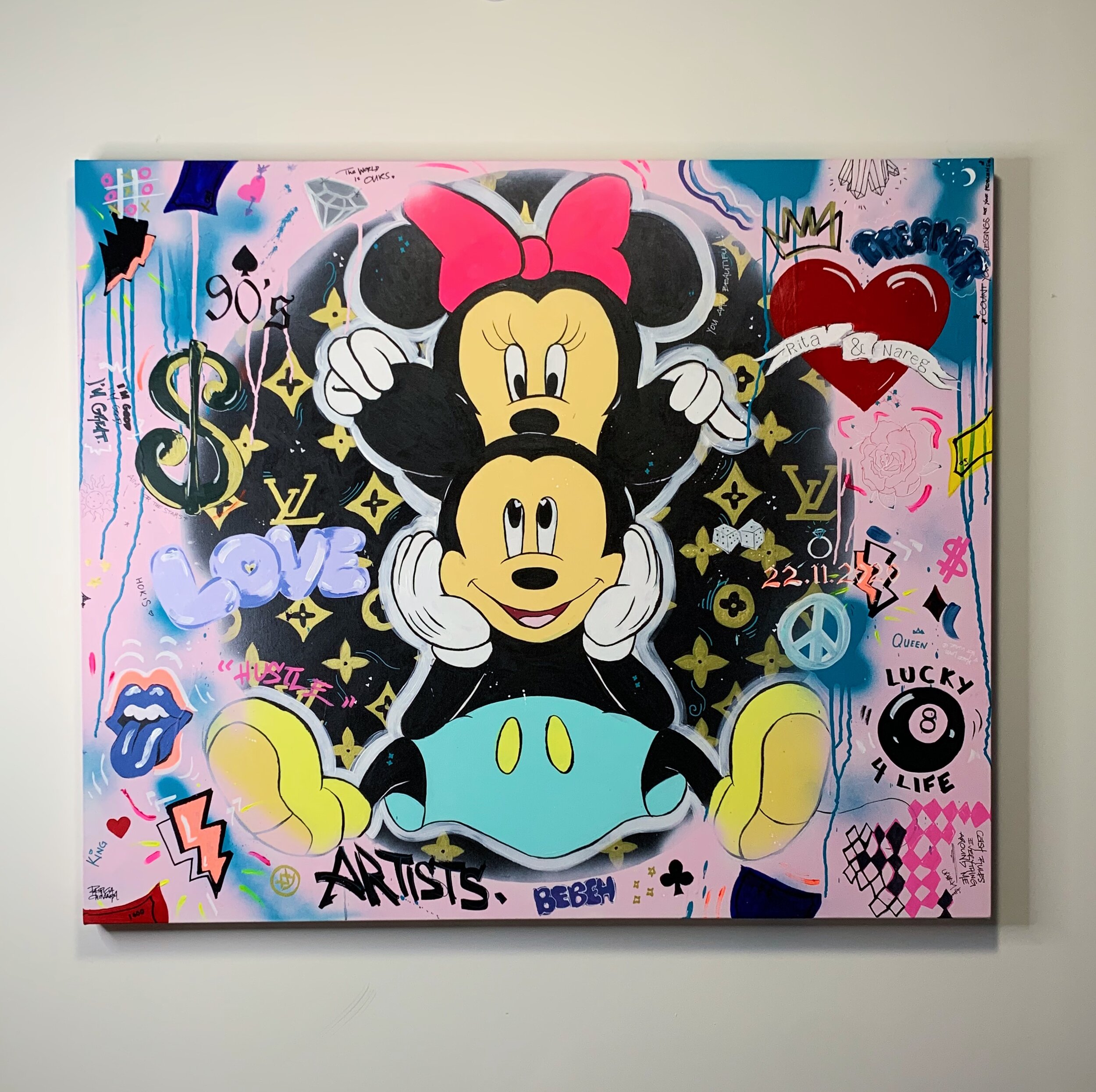 Minie & Mickey Mouse Pop Art Painting by Patricia Chiniara. Acrylic on canvas. 40" x 48"