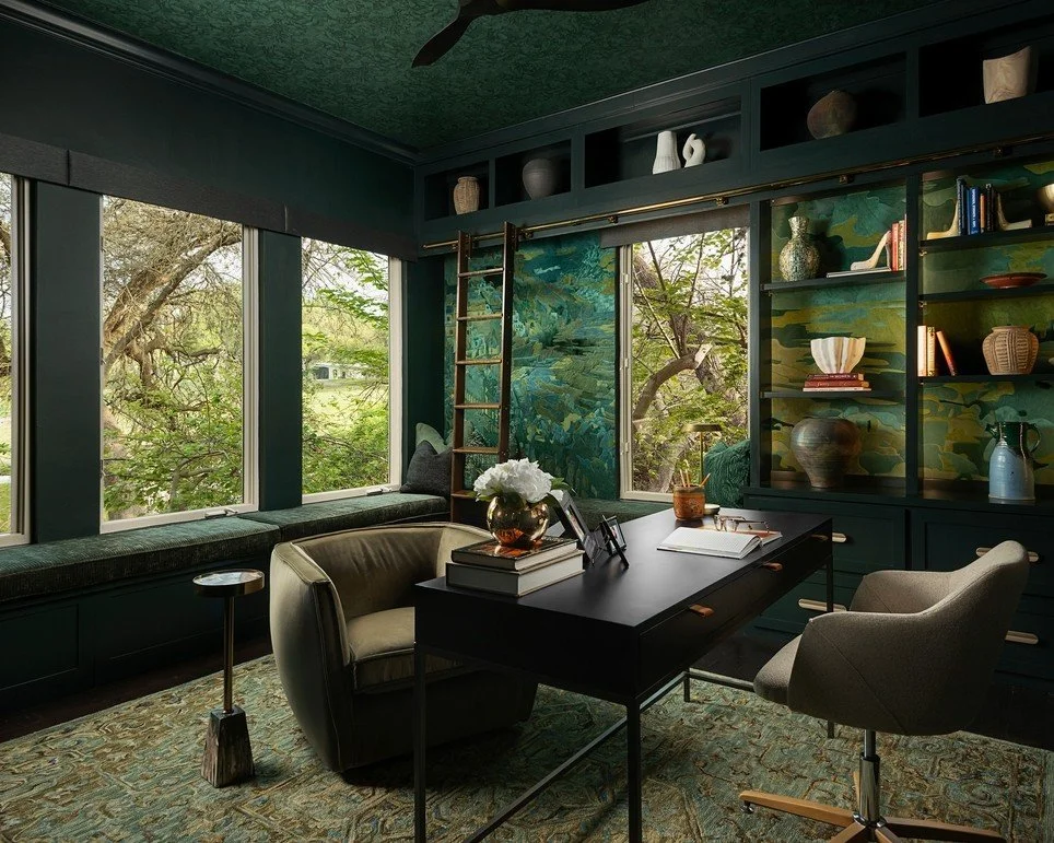 BEFORE + AFTER | We truly wanted this space to be all-green-everything. 💚When designing this home office, we knew the direction was going to be monochromatic.

That doesn't mean using the same exact color throughout -- that would leave it very flat 